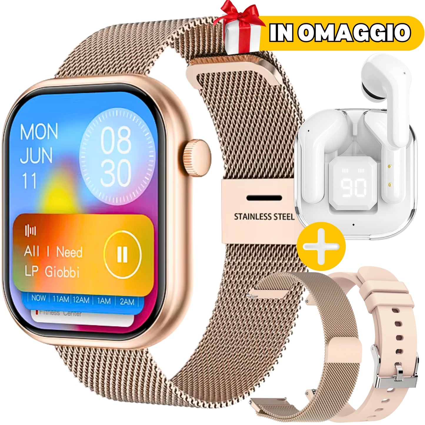 CHRONOSWATCH GT20 + 2 Cinturini in Metallo e Silicone + *NUOVE* Cuffie Wireless Air30 IN OMAGGIO🎁
