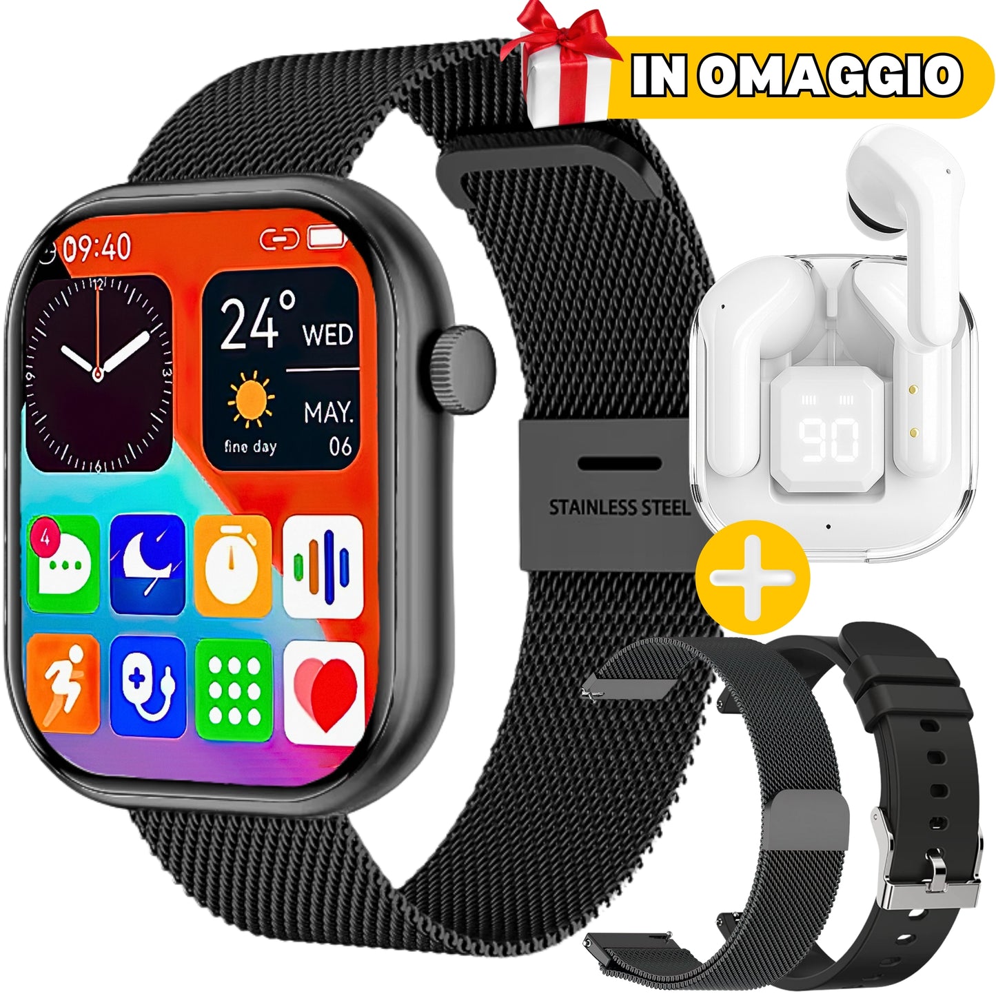 CHRONOSWATCH GT20 + 2 Cinturini in Metallo e Silicone + *NUOVE* Cuffie Wireless Air30 IN OMAGGIO🎁